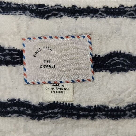 Anthropologie Postage Walkwrite Longsleeve Tee Pleated Inset Navy White  XS - Picture 11 of 11